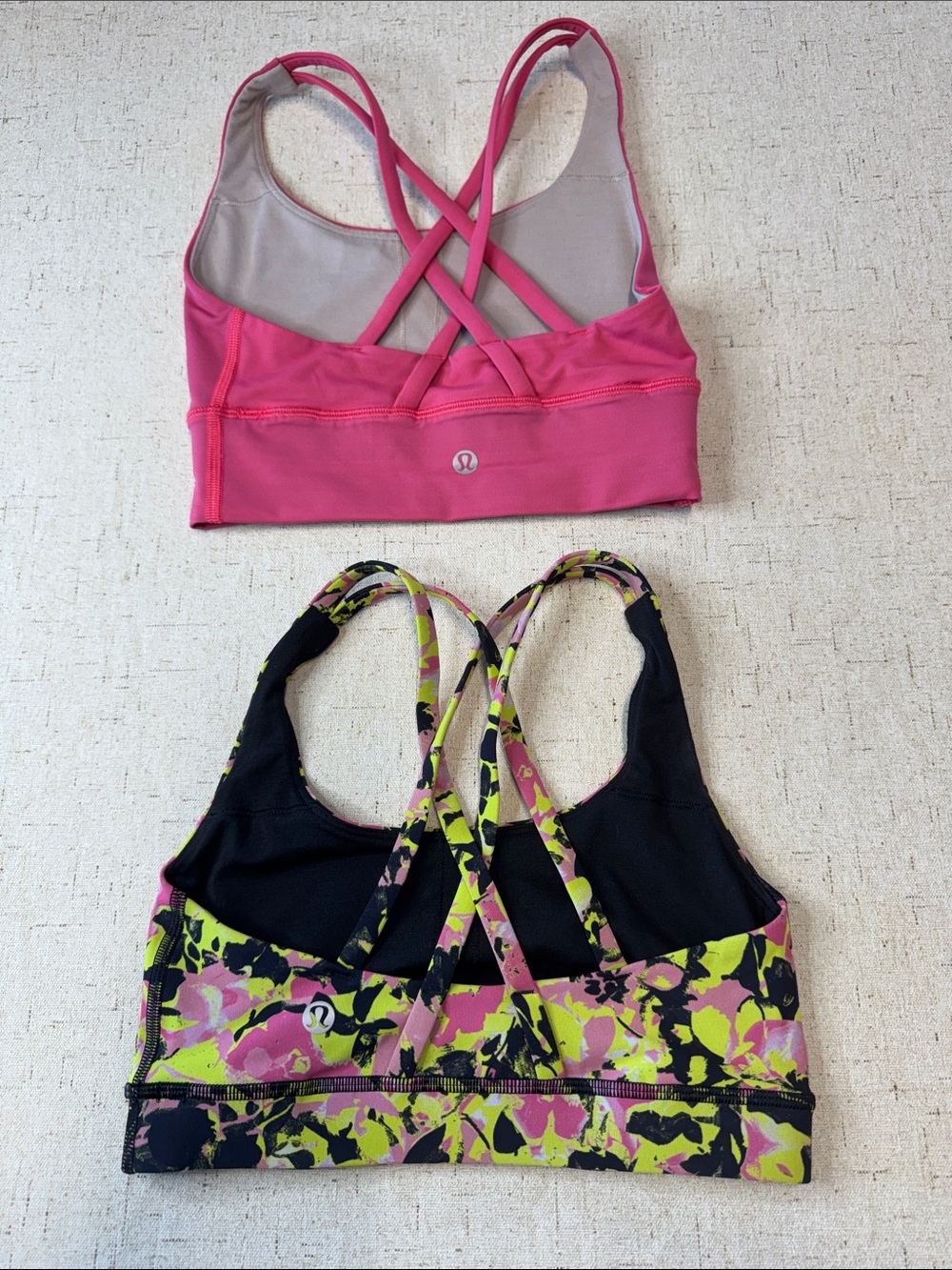 Lululemon Bundle Pink and Multi Floral Crossback Sport Bra Tops Size 2 N0741 - Picture 2 of 8